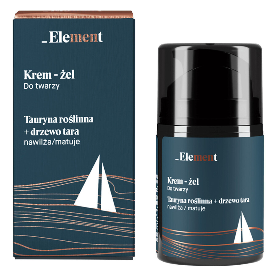 Element Men, gel-crema facial hidratante y matificante, taurina vegetal + árbol de la tara, 50 ml