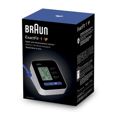 Braun ExactFit 1 BUA5000 Automatic Upper Arm Blood Pressure Monitor with 22-42cm Cuff, Black and White