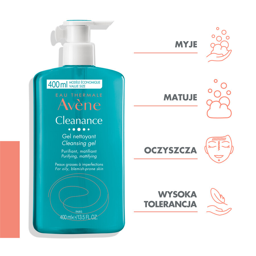 Avene Cleanance, gel detergente per viso e corpo, pelle grassa e tendente alle imperfezioni, 400 ml