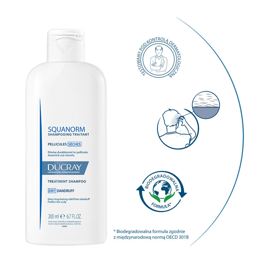 Ducray Squanorm, shampoo antiforfora, forfora secca 200 ml