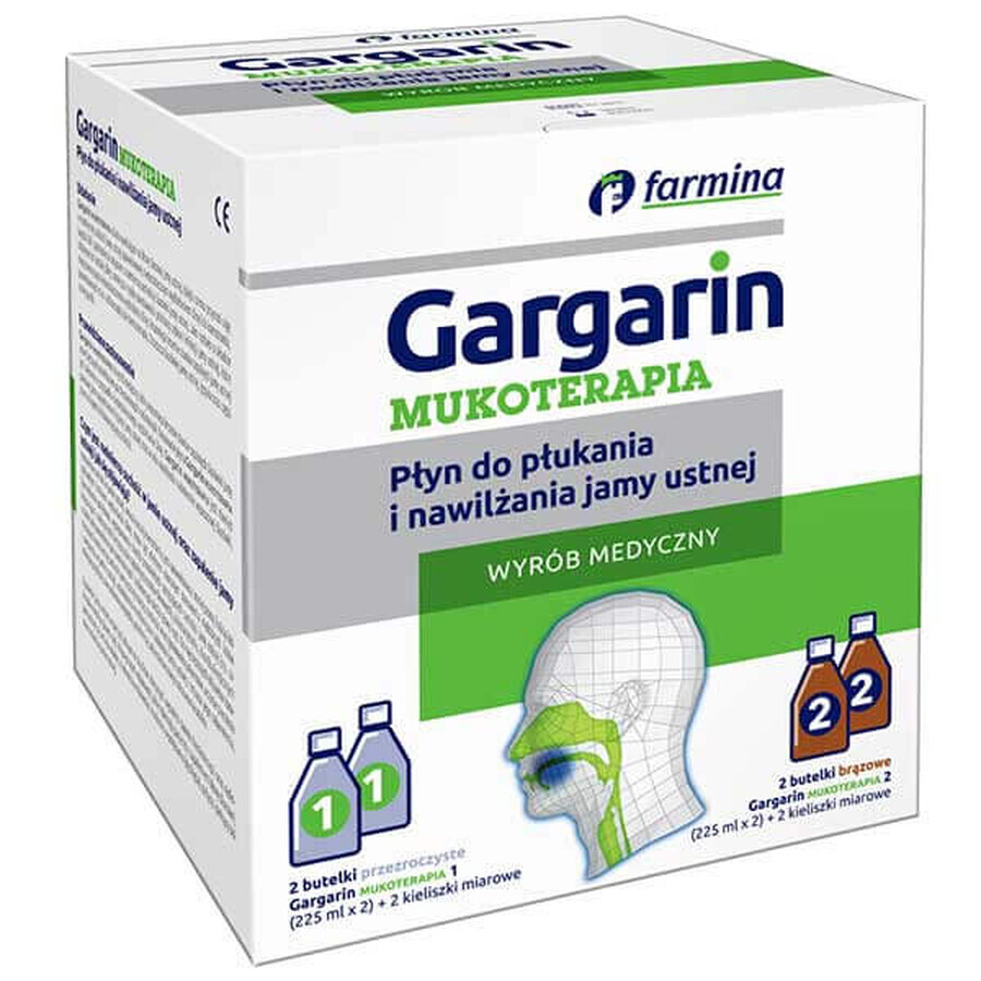 Gargarin Mucotherapy, apă de gură și hidratant bucal, 4 x 225 ml