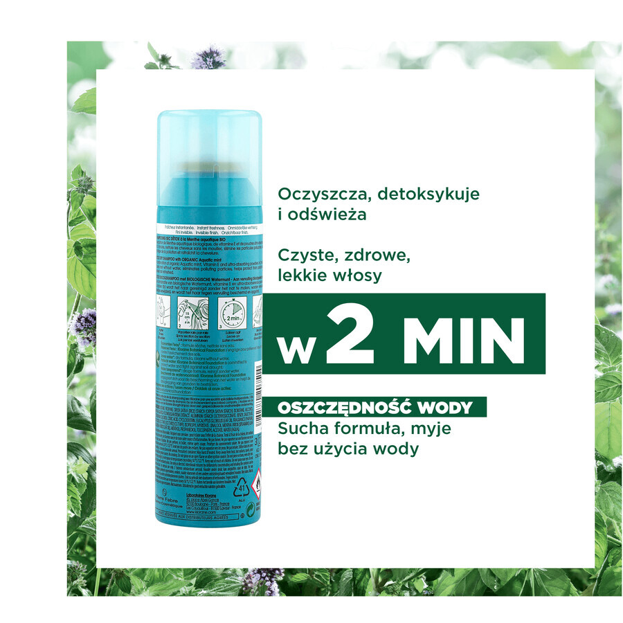 Klorane, shampoo secco detossinante alla menta acquatica biologica, 150 ml