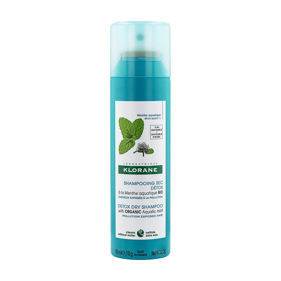 Klorane, shampoo secco detossinante alla menta acquatica biologica, 150 ml