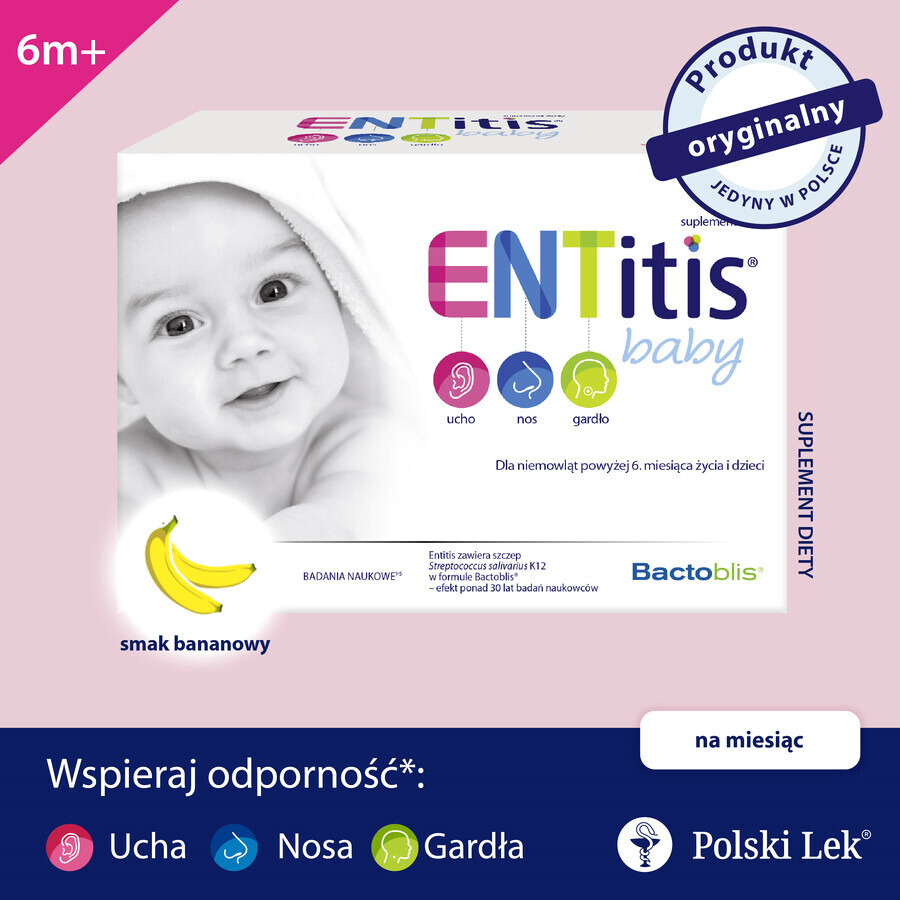 ENTitis Baby per neonati oltre i 6 mesi e bambini, gusto banana, 30 bustine