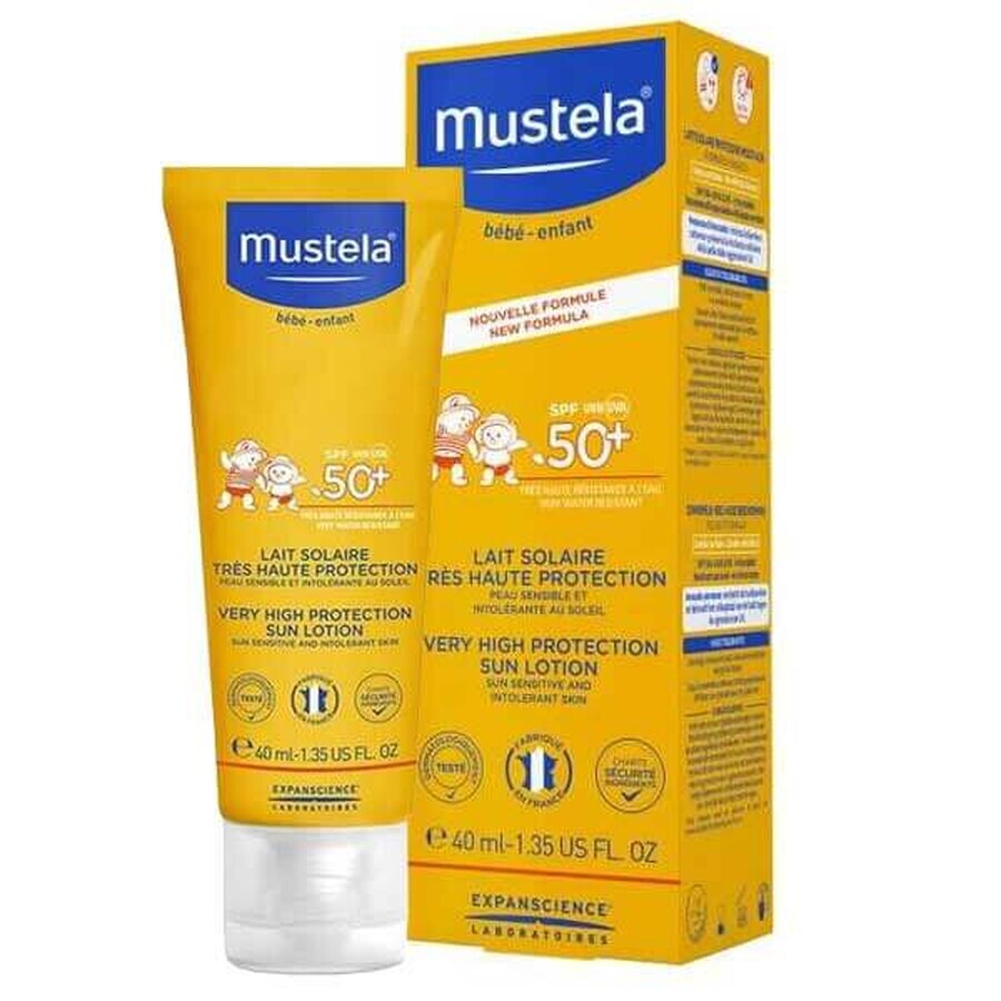 Set Mustela Baby On Holiday, latte solare, SPF 50+, 40 ml + gel lavante, 100 ml