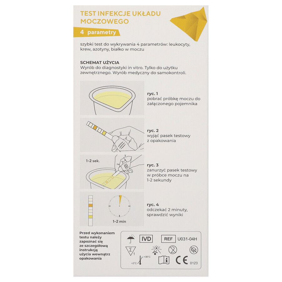 Diather Urinary Tract Infection Test Home Test for Leukocytes, Blood, Nitrite and Protein in Urine for Children and Adults 1pc