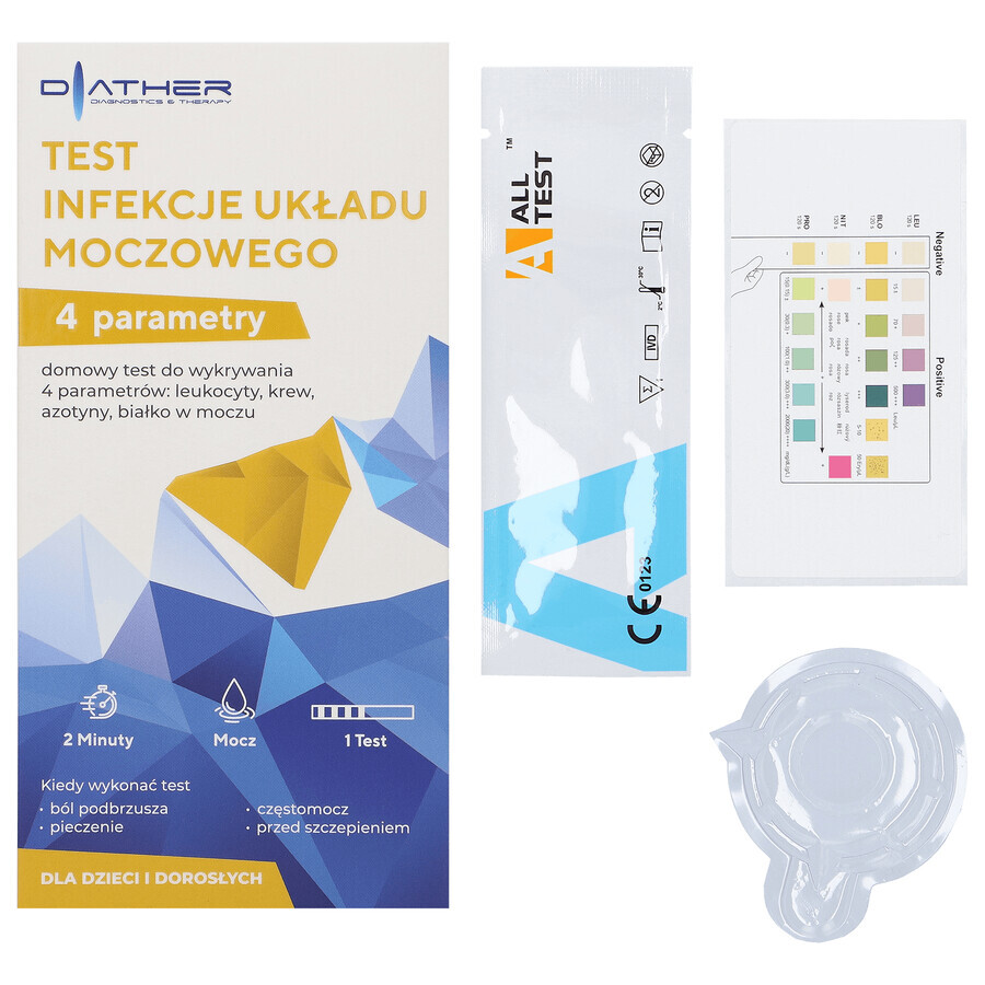 Diather Urinary Tract Infection Test Home Test for Leukocytes, Blood, Nitrite and Protein in Urine for Children and Adults 1pc