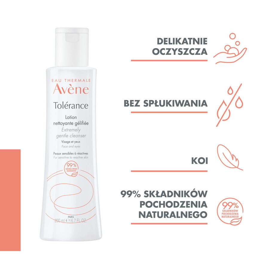 Avene Tolerance, gel loțiune de curățare pentru față și ochi, piele sensibilă și reactivă, 200 ml