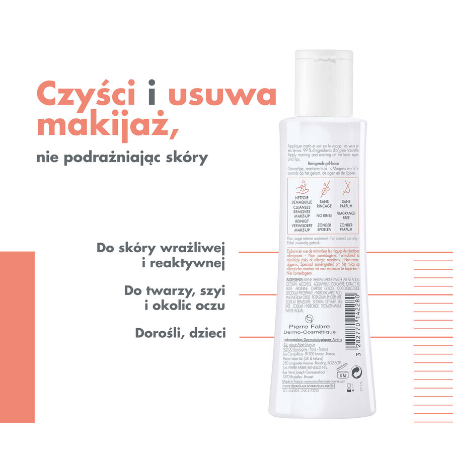 Avene Tolerance, gel loțiune de curățare pentru față și ochi, piele sensibilă și reactivă, 200 ml