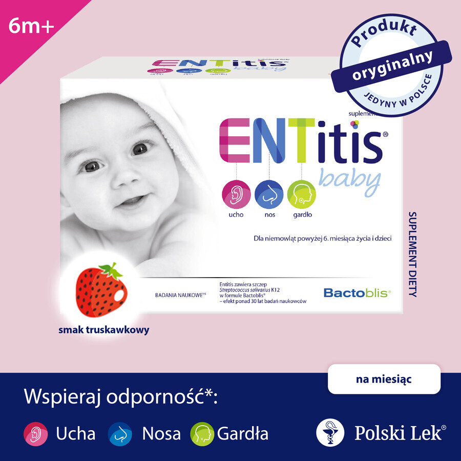 ENTitis Baby per neonati oltre i 6 mesi e bambini, gusto fragola, 30 bustine