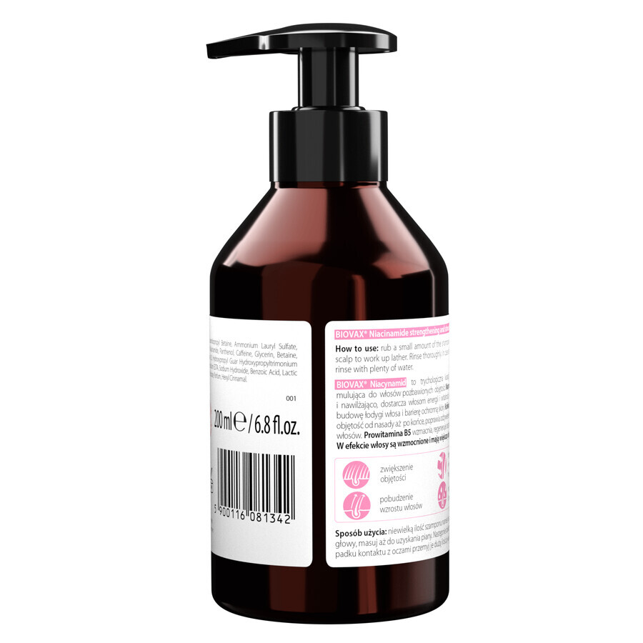 Biovax Niacinamide, shampoo stimolante rinforzante, rigenerante e rinnovatore di volume, 200 ml