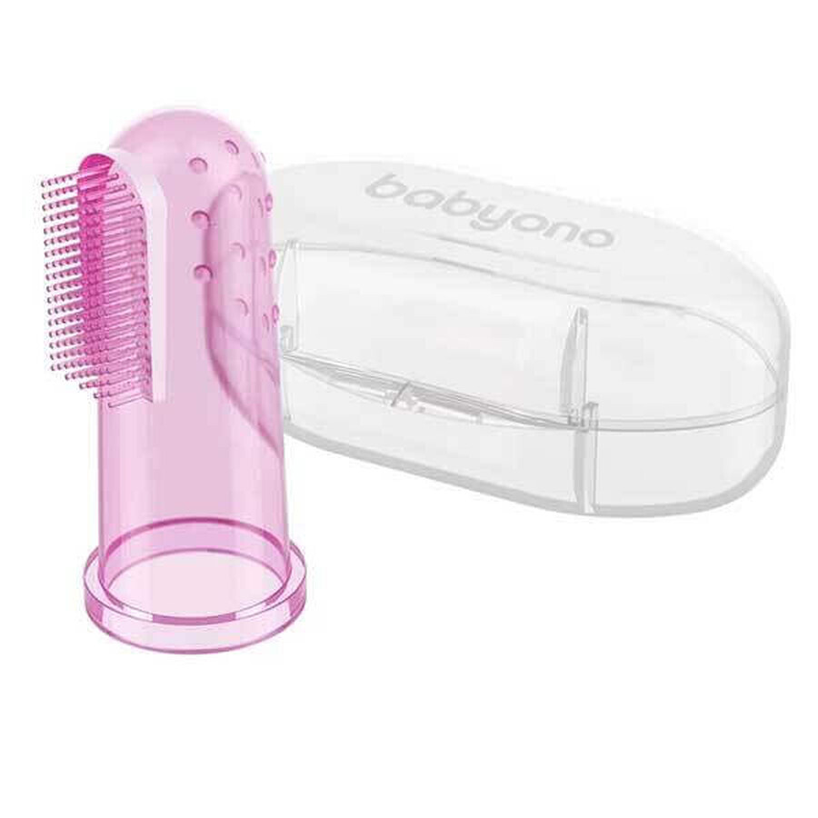 BabyOno, spazzolino da dito per i primi denti, in silicone, rosa, 723/03, 1 pz.