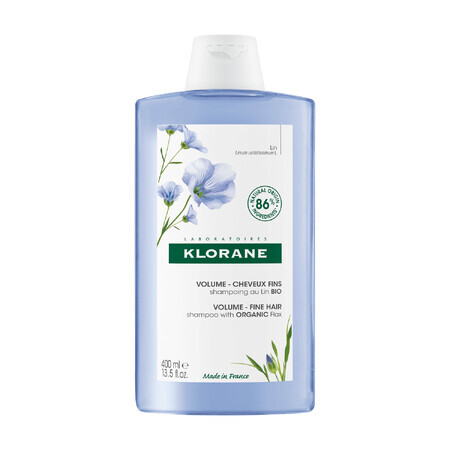 Klorane, shampoo a base di fibre di lino per capelli sottili e sfibrati, 400 ml