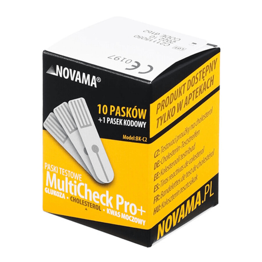 Novama MultiCheck Pro+, blood cholesterol test strips, 10 units