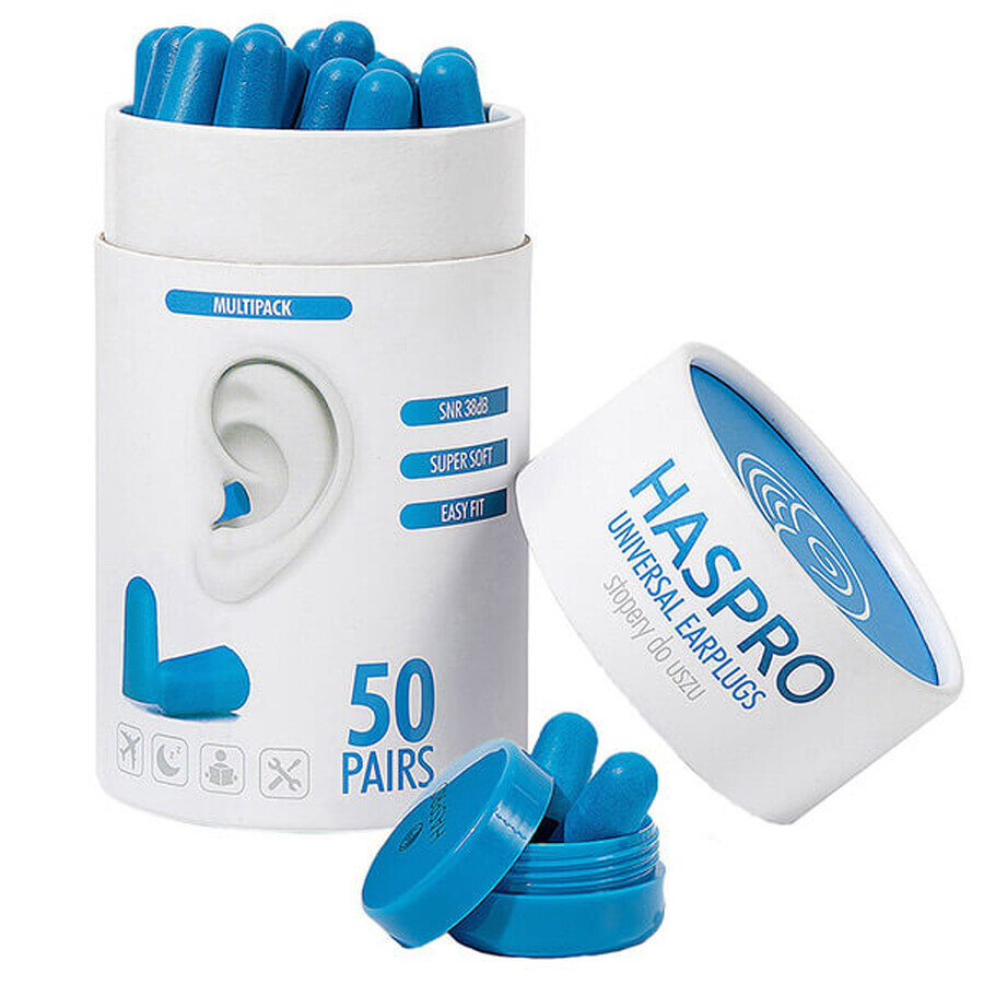 Haspro Tube, tappi per orecchie, blu, 100 pezzi