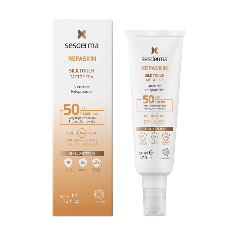 Sesderma Repaskin Silk Touch, protezione solare per il viso, SPF 50, 50 ml