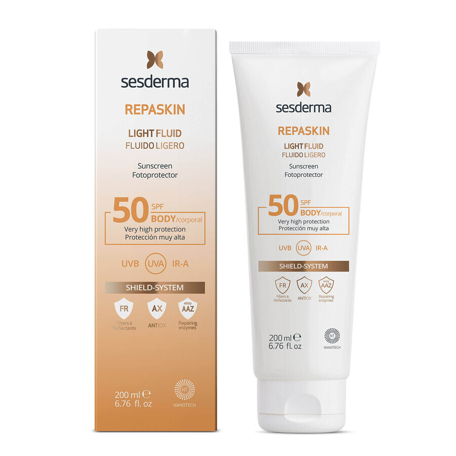 Sesderma Repaskin Light Fluid, protector solar corporal ligero, SPF 50, 200 ml