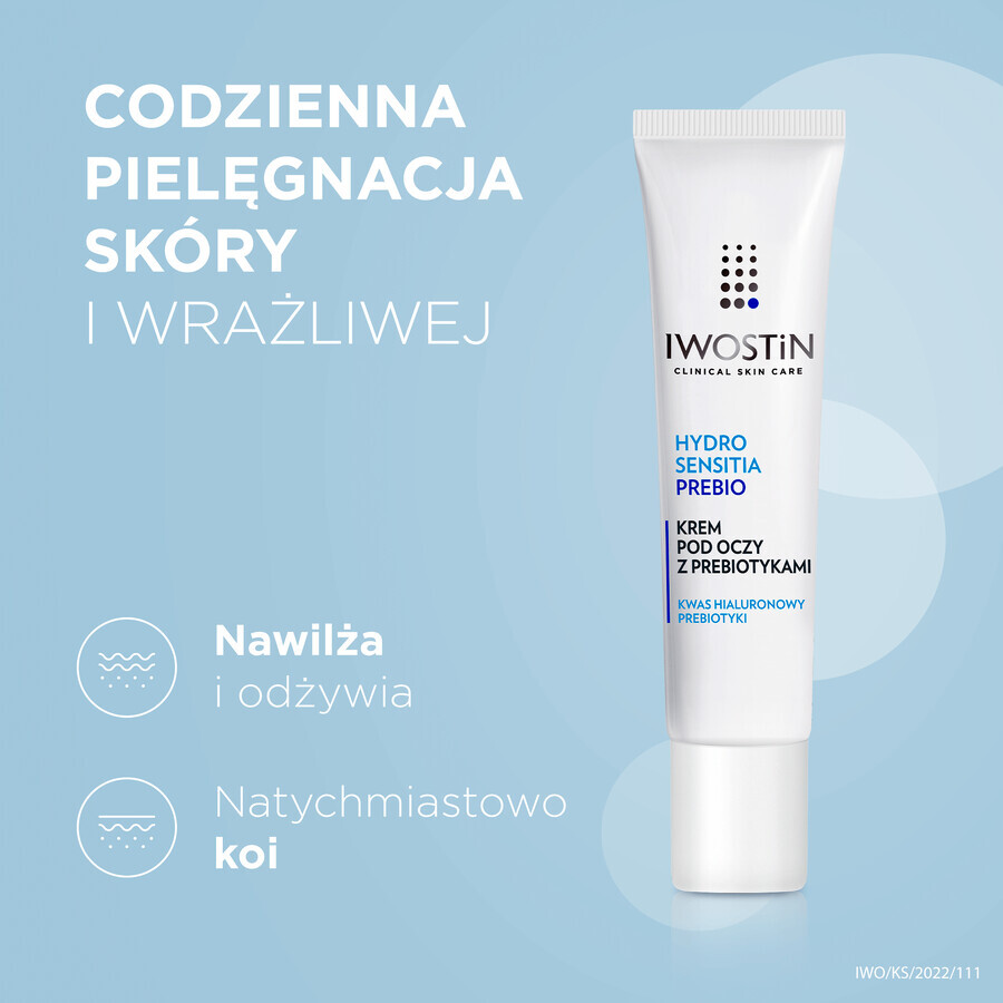 Iwostin Hydro Sensitia Prebio, crema contorno occhi con prebiotici, pelle sensibile, 15 ml