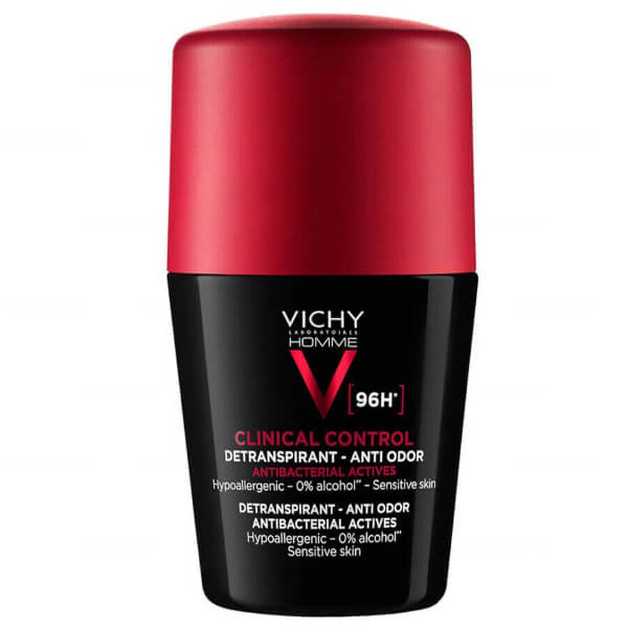 Vichy Homme Clinical Control, antitraspirante roll-on per uomo, protezione di 96 ore, 50 ml