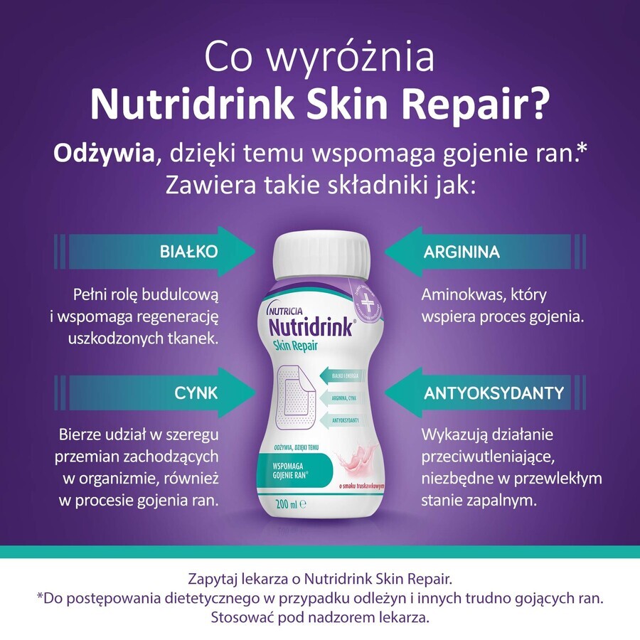 Nutridrink Skin Repair, gusto fragola, 4 x 200 ml