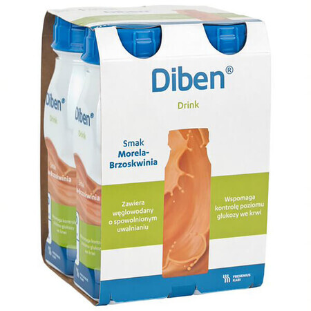 Diben Drink, préparation nutritionnelle, goût abricot et pêche, 4 x 200 ml