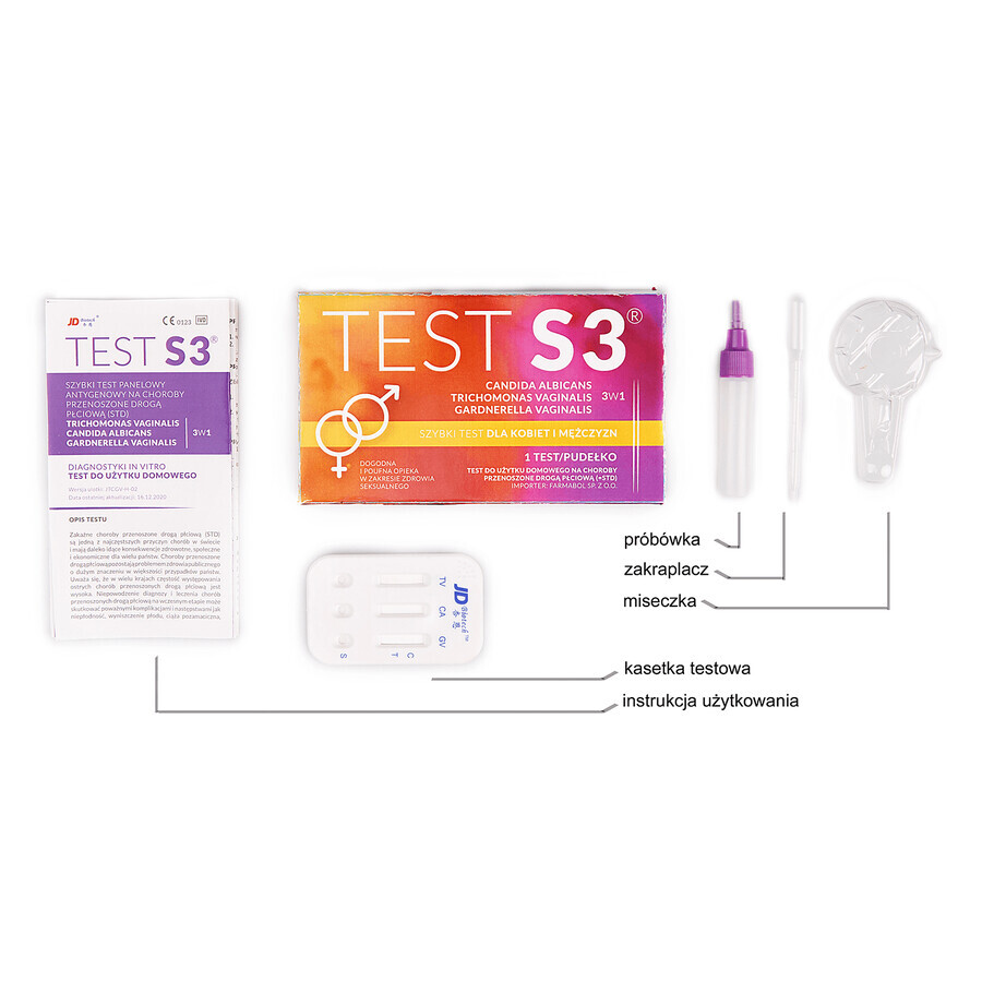 JD Biotech Test S3, rapid antigen test for sexually transmitted diseases 3in1, 1pc