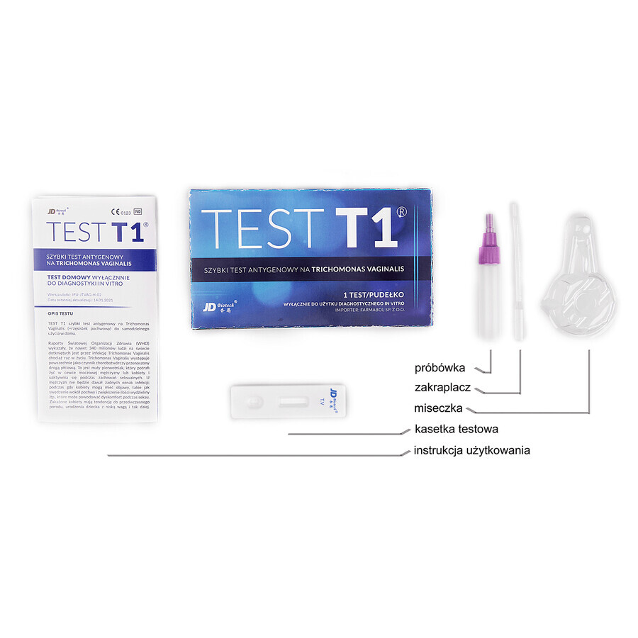 JD Biotech Test T1, test rapide à l'antigène pour Trichomonas vaginalis, 1 pièce