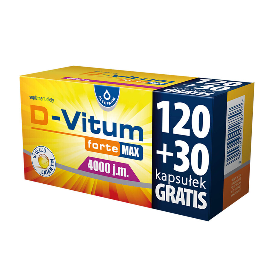 D-Vitum Forte Max 4000 UI, 120 capsule + 30 capsule in omaggio