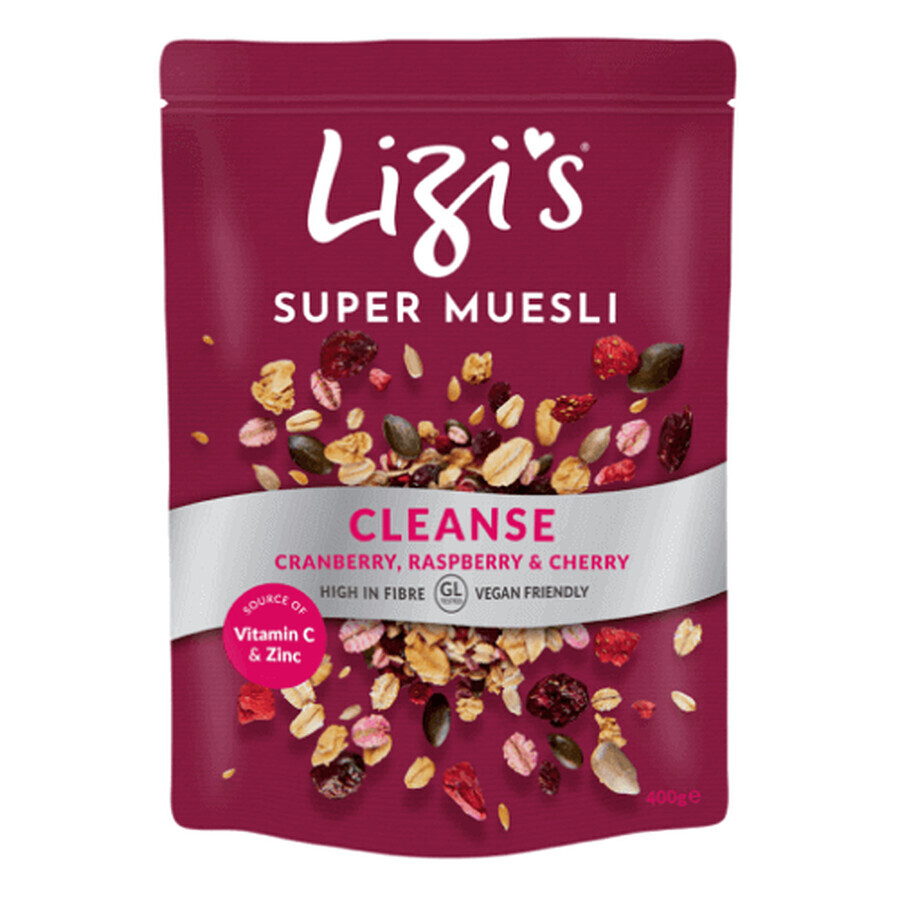 Muesli con mirtilli rossi, lamponi e ciliegie Cleanse, 400 g, Lizi's