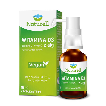 Naturell Vitamina D3 de Algas 1000 UI, gotas, 15 ml