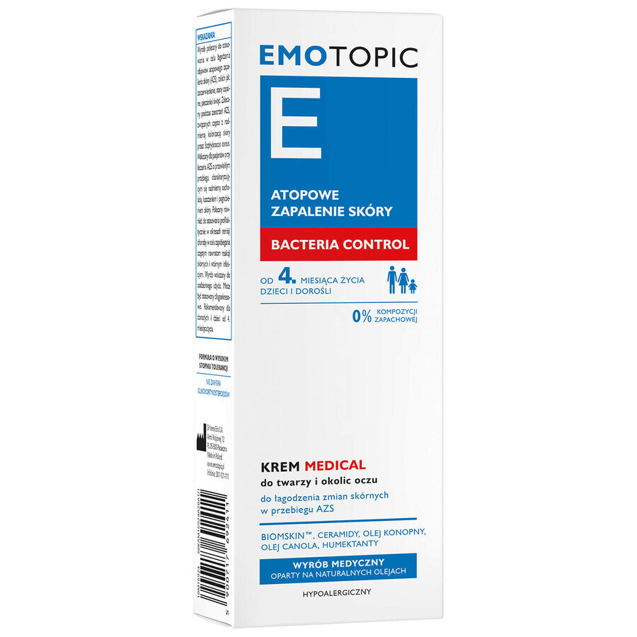 Pharmaceris E Emotopic Bacteria Control, crema medicale per il viso e il contorno occhi a partire dai 4 mesi di età, 50 ml