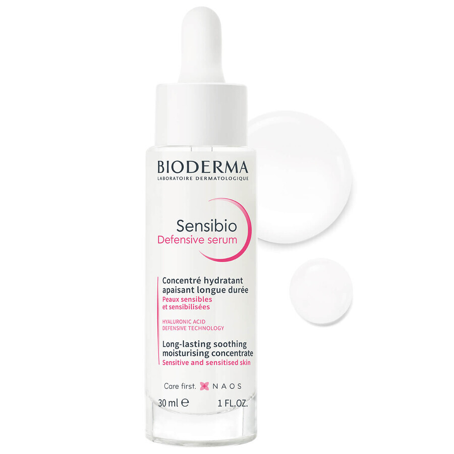 Bioderma Sensibio Defensive, siero idratante lenitivo per il viso, pelle sensibile, 30 ml