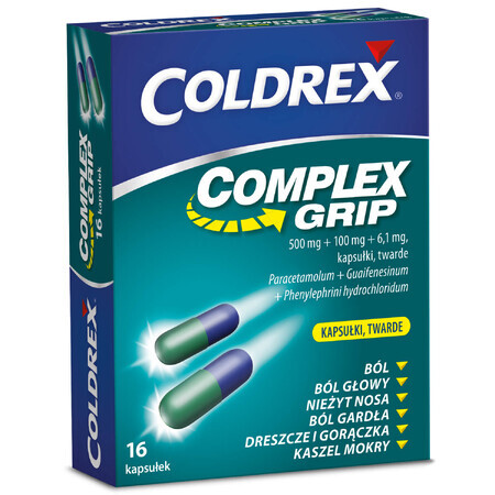 Coldrex Complex Grip 500 mg + 100 mg + 6.1 mg, 16 capsules