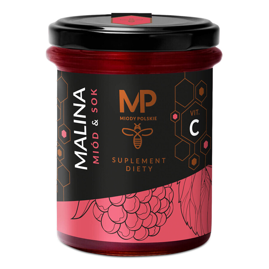 Miody Polskie Miód &amp; Sok Malina + Vit. C, 250 g