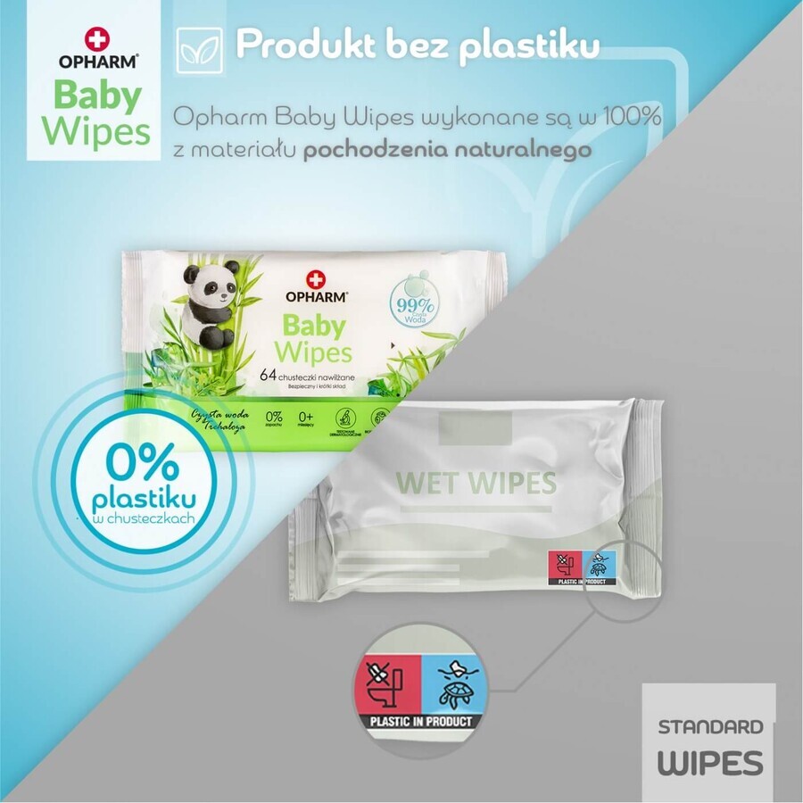 Opharm Baby Wipes, salviette umidificate, 99% acqua, 64 pezzi