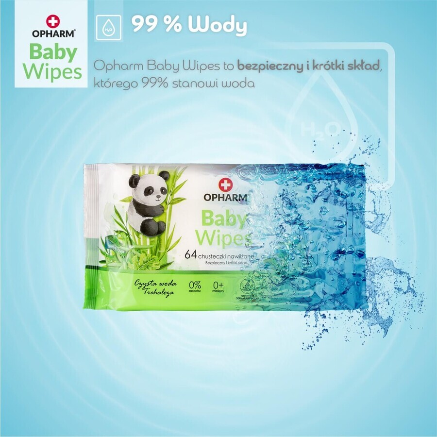 Opharm Baby Wipes, salviette umidificate, 99% acqua, 64 pezzi