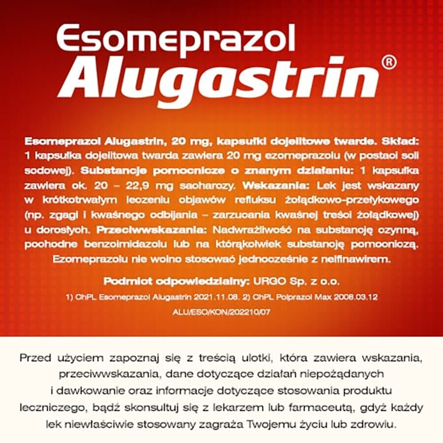 Esomeprazolo Alugastrina 20 mg, 14 capsule gastroresistenti