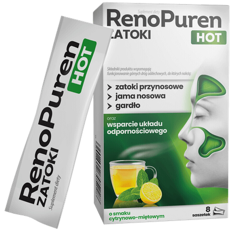 RenoPuren Zatoki Hot senza zucchero, gusto limone-menta, 8 bustine