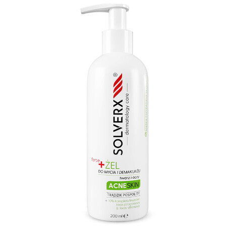 Solverx Acne Skin Forte, gel de curățare și demachiere pentru față și ochi, 200 ml