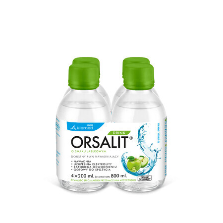 Orsalit Drink, soluzione di reidratazione orale per bambini sopra i 3 anni, gusto mela, 4 x 200 ml