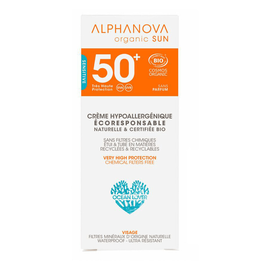 Alphanova Sun Bio, crema solare, ipoallergenica, SPF 50, 50 g