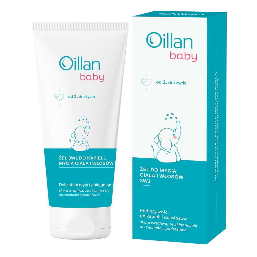 Oillan Baby, gel per bagno, corpo e capelli 3in1, dal primo giorno di vita, 200 ml