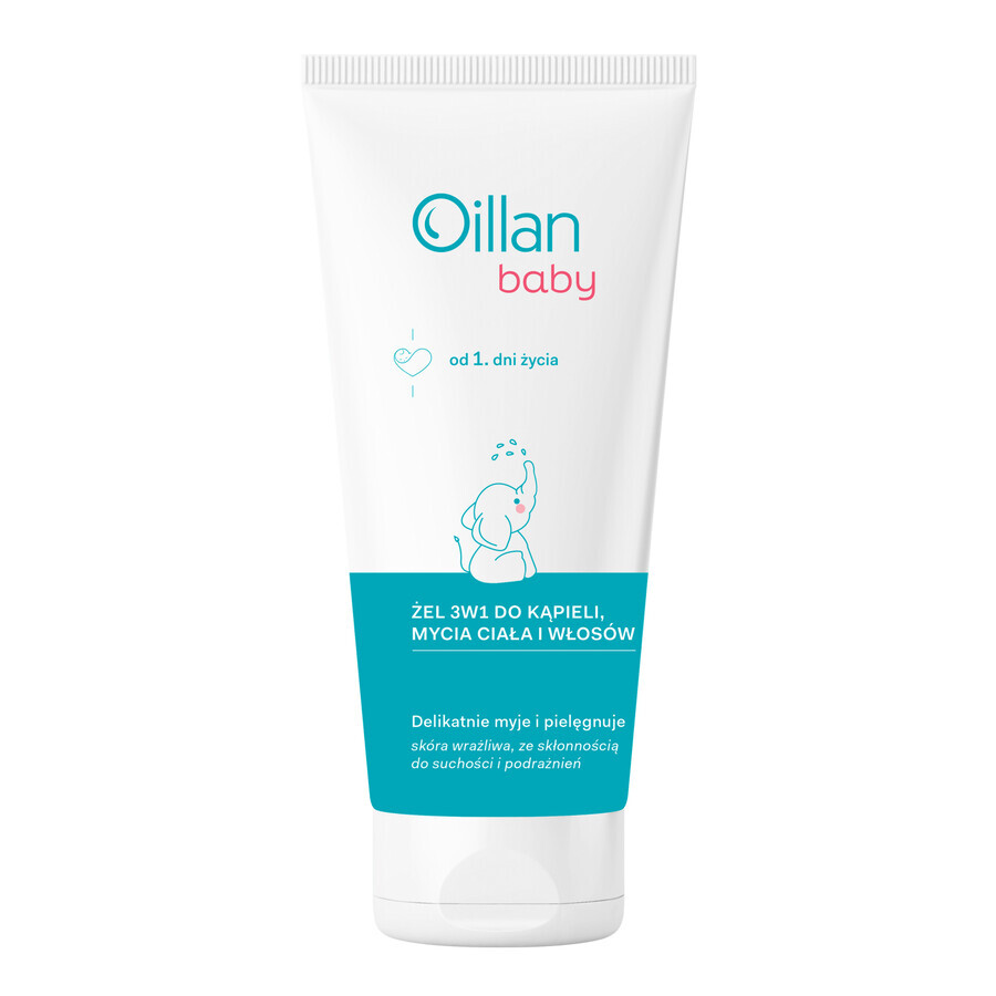 Oillan Baby, gel per bagno, corpo e capelli 3in1, dal primo giorno di vita, 200 ml