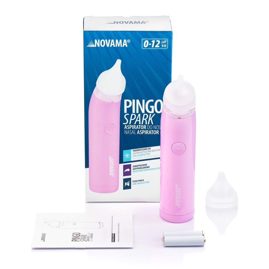 Novama Pingo Spark, aspiratore nasale elettrico con luce, rosa pastello, 0-12 anni