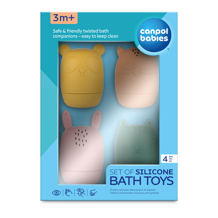 Canpol Babies, set di giocattoli da bagno in silicone staccabili, 80/308, da 3 mesi, 4 pezzi