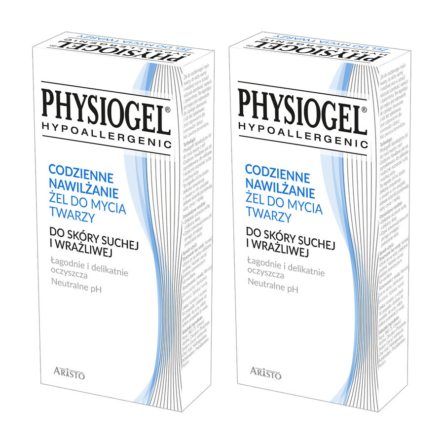 Physiogel Set Hidratante Diario, gel limpiador facial, piel seca y sensible, 2 x 150 ml