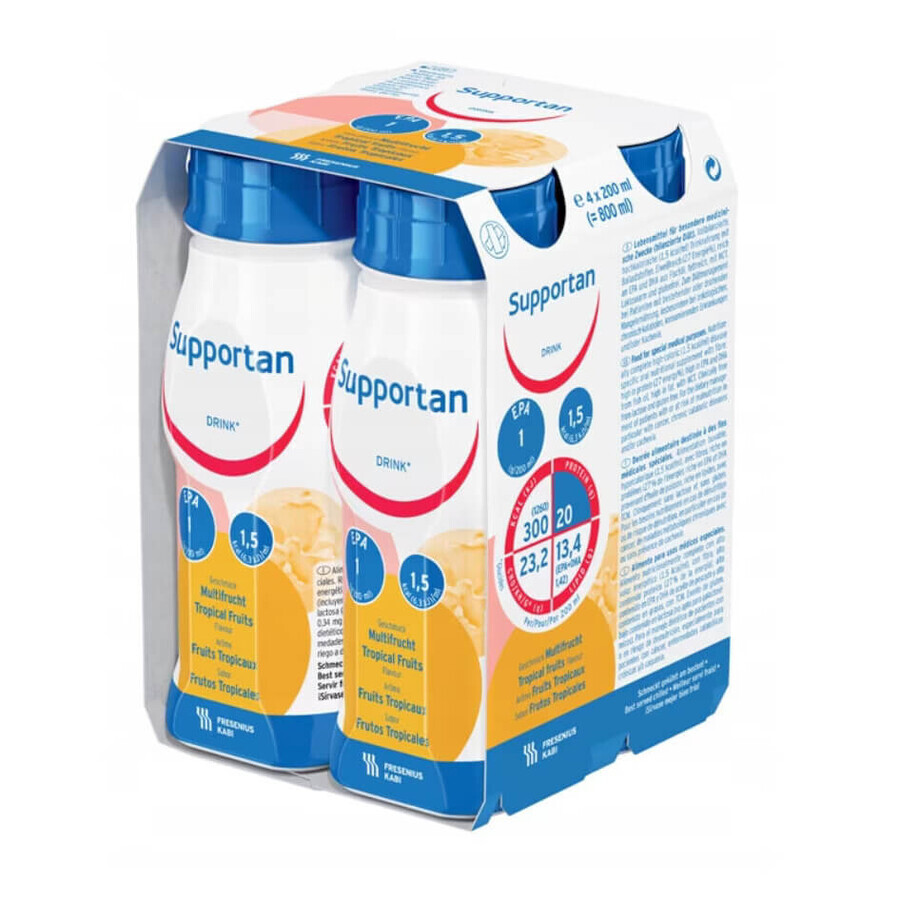 Supportan Drink, nutritional preparation, tropical fruit flavor, 4 x 200 ml