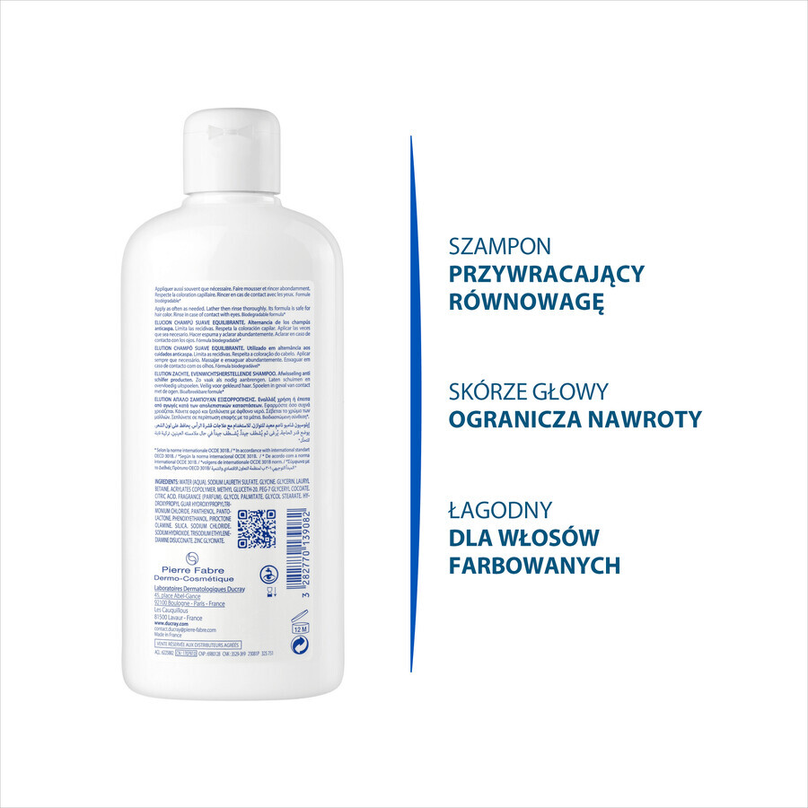 Ducray Elution, shampoo delicato per riequilibrare il cuoio capelluto, 400ml