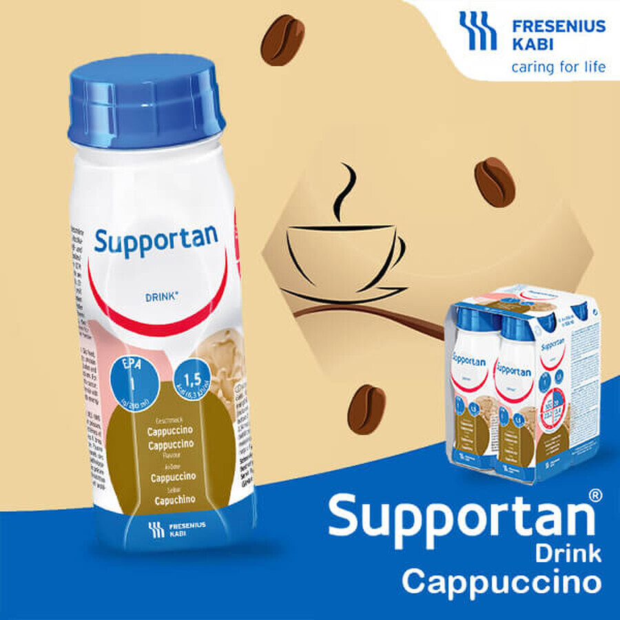 Supportan Drink, préparation nutritionnelle, saveur cappuccino, 4 x 200 ml