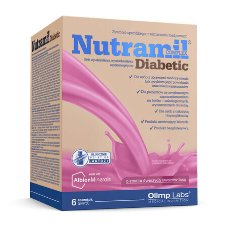 Olimp Nutramil Complex Diabetic, gusto frutta di bosco, 6 bustine